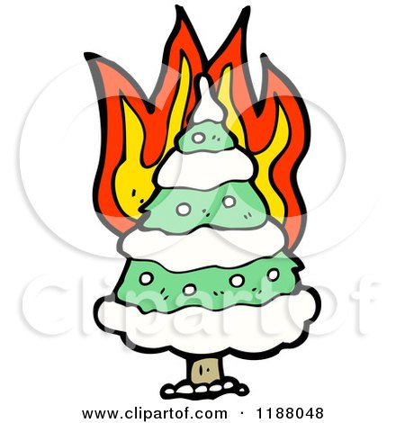 Cartoon of a Burning Christmas Tree - Royalty Free Vector Illustration by lineartestpilot