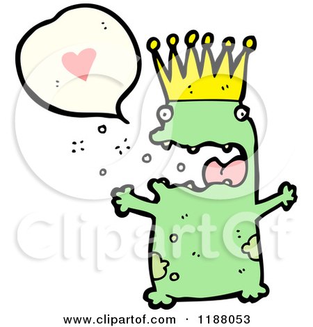 Cartoon of a Green Monster Wearing a Crown Speaking - Royalty Free Vector Illustration by lineartestpilot