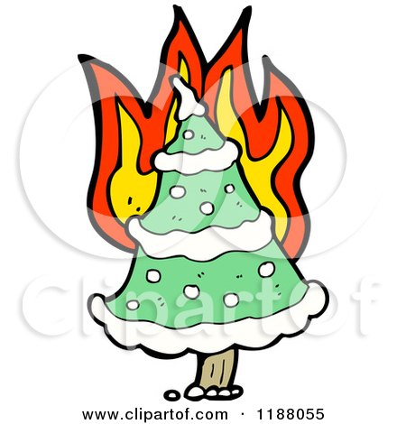 Cartoon of a Burning Christmas Tree - Royalty Free Vector Illustration