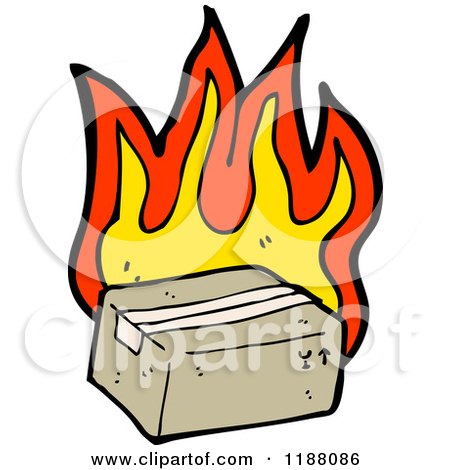 Cartoon of a Package Burning - Royalty Free Vector Illustration by lineartestpilot