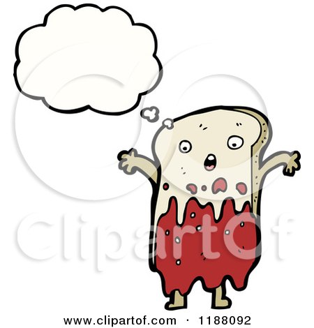 Cartoon of a Slice of Bread with Jam Thinking - Royalty Free Vector Illustration by lineartestpilot