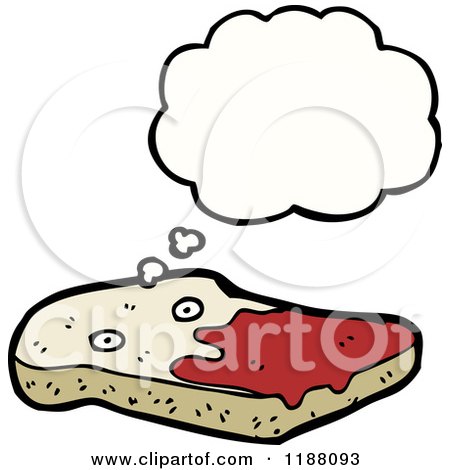 Cartoon of a Slice of Bread with Jam Thinking - Royalty Free Vector Illustration by lineartestpilot