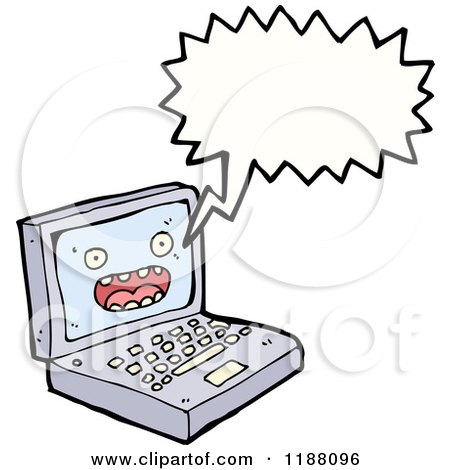 Cartoon of a Computer Speaking - Royalty Free Vector Illustration by lineartestpilot
