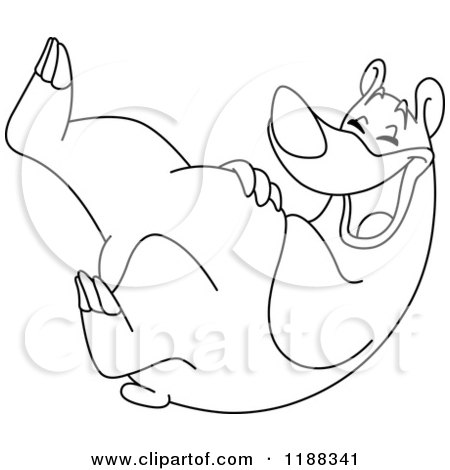 Cartoon of an Outlined Bear Rolling on the Floor and Laughing - Royalty Free Vector Clipart by yayayoyo