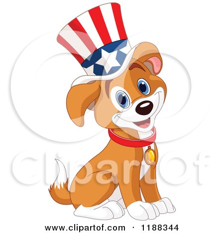 Cartoon of a Cute Patriotic Puppy Wearing an American Top Hat - Royalty Free Vector Clipart by Pushkin