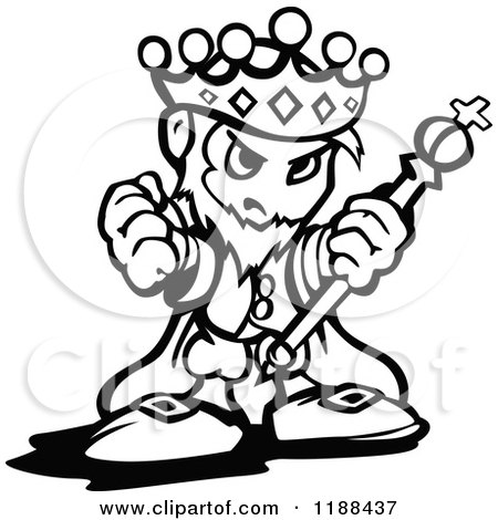 Cartoon of a Black and White Tough King Holding up a Staff and Fist - Royalty Free Vector Clipart by Chromaco