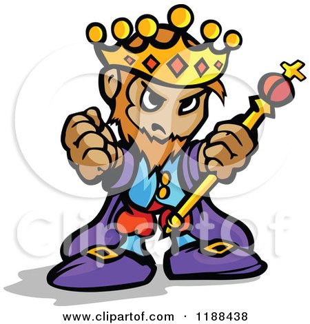 Cartoon of a Tough King Holding up a Staff and Fist - Royalty Free Vector Clipart by Chromaco