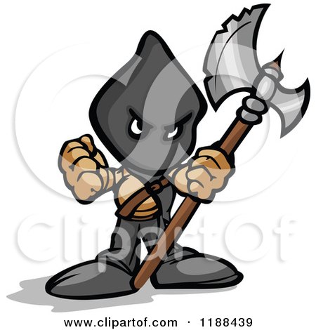 Cartoon of a Tough Executioner Holding up an Axe and Fist - Royalty Free Vector Clipart by Chromaco