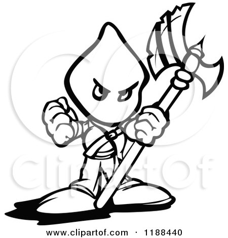 Cartoon of a Black and White Tough Executioner Holding up an Axe and Fist - Royalty Free Vector Clipart by Chromaco