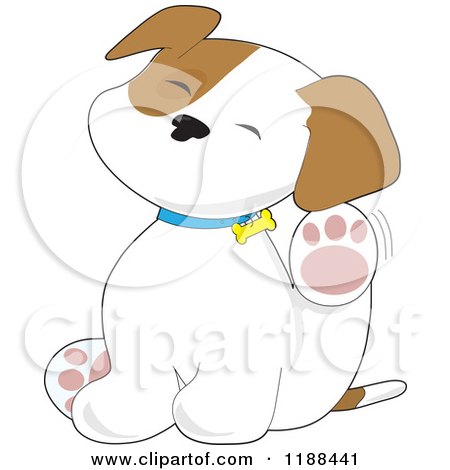 Cartoon of a Cute Puppy Scratching an Itch Behind His Ear - Royalty Free Vector Clipart by Maria Bell