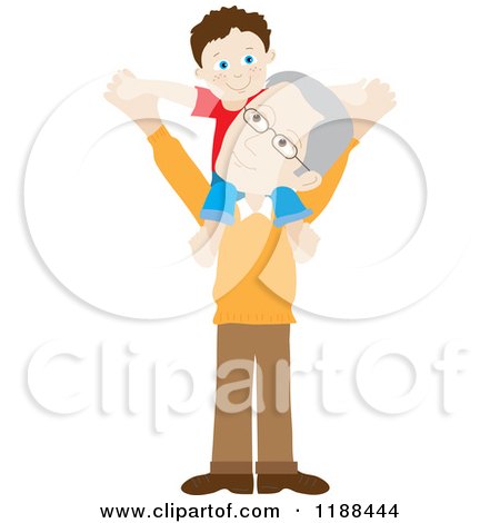 Cartoon of a Grandson on His Grandfather's Shoulders - Royalty Free Vector Clipart by Maria Bell