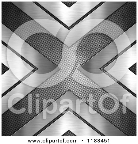 Clipart of a 3d Background of Brushed Metal Arrows and an X - Royalty Free CGI Illustration by KJ Pargeter