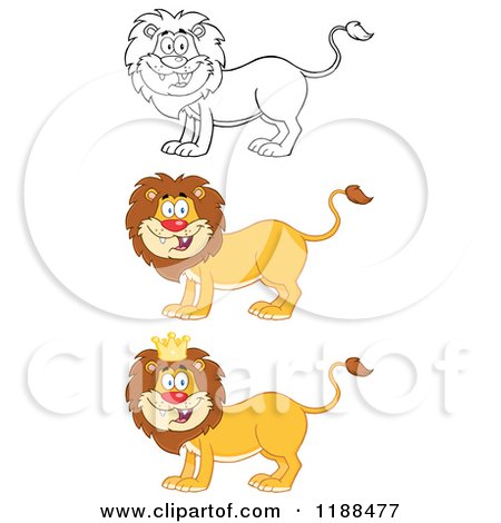 Cartoon of Happy Male Lions - Royalty Free Vector Clipart by Hit Toon