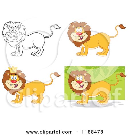 Cartoon of a Happy Lion in Color and Outline - Royalty Free Vector Clipart  by Hit Toon #1188479