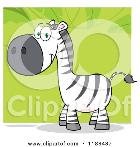 Cartoon of a Cute Happy Zebra over Green Leaves - Royalty Free Vector Clipart by Hit Toon