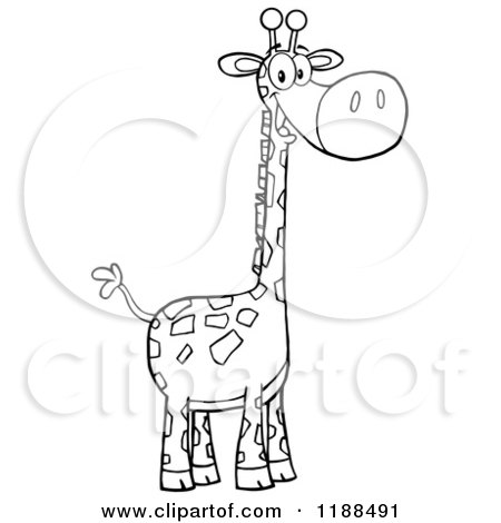 Cartoon of a Black and White Cute Happy Giraffe - Royalty Free Vector Clipart by Hit Toon