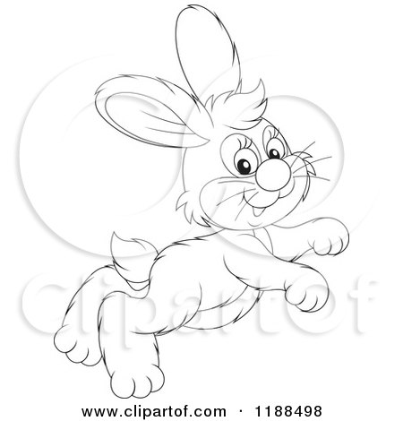 Cartoon of a Cute Outlined Rabbit Hopping - Royalty Free Vector Clipart by Alex Bannykh