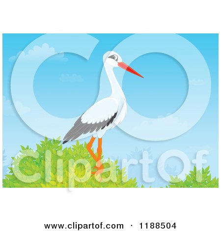 Cartoon of a Stork Perched in a Tree - Royalty Free Clipart by Alex Bannykh