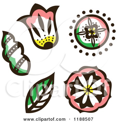 Clipart of Leaves and Flower Heads - Royalty Free Vector Illustration by Cherie Reve
