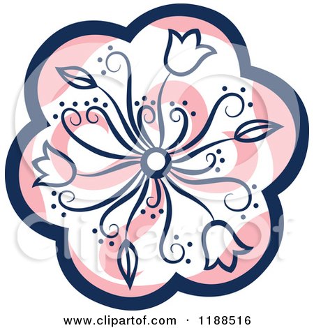 Clipart of a Blue and Pink Flower with a Swirl - Royalty Free Vector Illustration by Cherie Reve