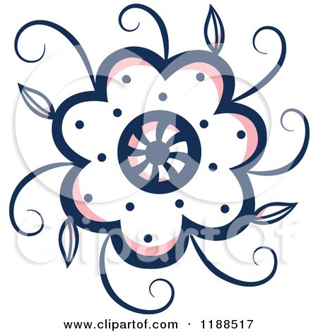 Clipart of a Blue and Pink Flower with Tendrils - Royalty Free Vector Illustration by Cherie Reve