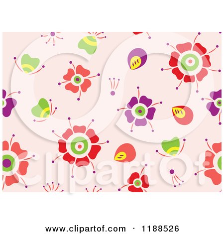 Clipart of a Seamless Flower Pattern on Pink - Royalty Free Vector Illustration by Cherie Reve