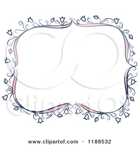 Clipart of a Pink and Blue Floral Wedding Frame - Royalty Free Vector Illustration by Cherie Reve