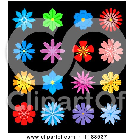 Clipart of Colorful Flowers on Black - Royalty Free Vector Illustration by Vector Tradition SM