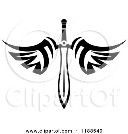 Clipart of a Black and White Tribal Winged Sword 4 - Royalty Free Vector Illustration by Vector Tradition SM