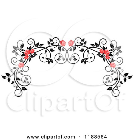 Clipart of a Red Rose and Black and White Foliage Arch Border - Royalty Free Vector Illustration by Vector Tradition SM
