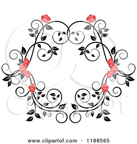 Clipart of a Red Rose and Black and White Foliage Frame - Royalty Free Vector Illustration by Vector Tradition SM