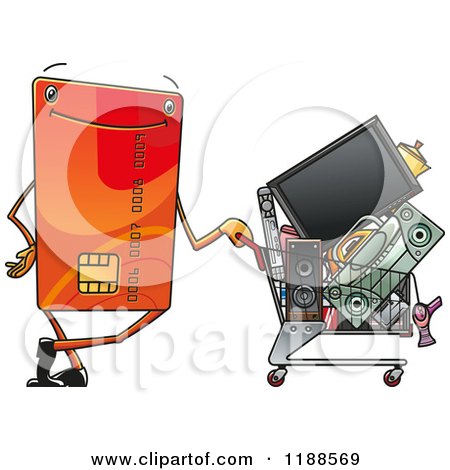 Clipart of a Happy Credit Card with a Cart Full of Electronics - Royalty Free Vector Illustration by Vector Tradition SM