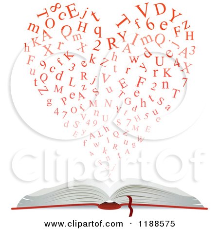 Clipart of a Red Heart of Letters over an Open Book - Royalty Free Vector Illustration by Vector Tradition SM