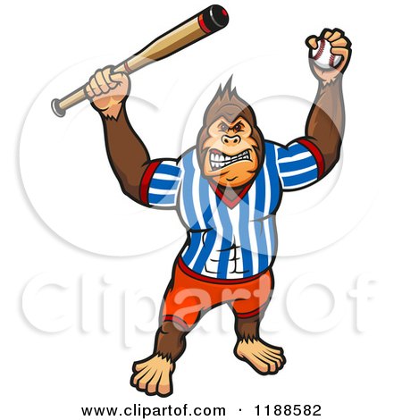 Clipart of an Aggressive Baseball Gorilla - Royalty Free Vector Illustration by Vector Tradition SM