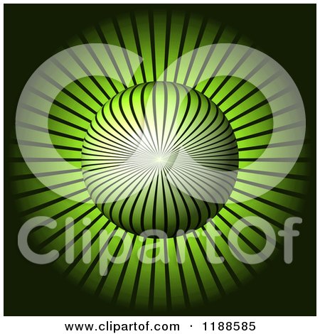 Clipart of a 3d Green Striped Sphere over Rays - Royalty Free CGI Illustration by oboy
