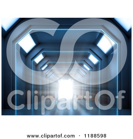 Clipart of a 3d Futuristic Hallway with Bright Light - Royalty Free CGI Illustration by Mopic