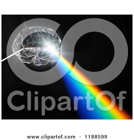 Clipart of a 3d Transparent Brain and Spectrum on Black - Royalty Free CGI Illustration by Mopic