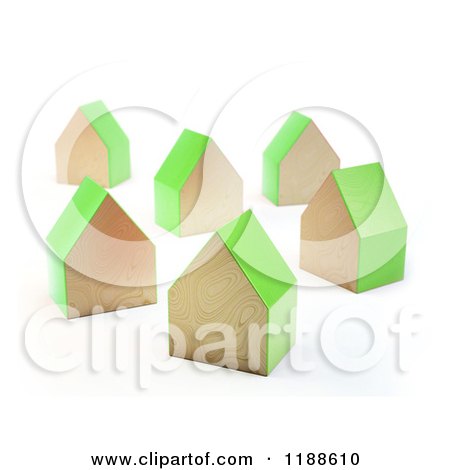 Clipart of 3d Wooden Houses with Green Sides - Royalty Free CGI Illustration by Mopic