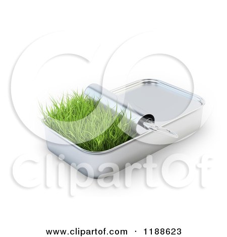 Clipart of a Patch of Grass in a 3d Sardine Can - Royalty Free CGI Illustration by Mopic