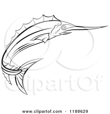 Clipart of a Black and White Swordfish - Royalty Free Vector Illustration by Lal Perera