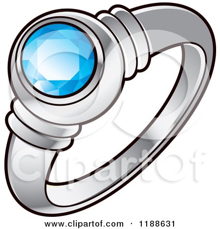 Clipart of a Silver Wedding Ring with a Blue Diamond - Royalty Free Vector Illustration by Lal Perera