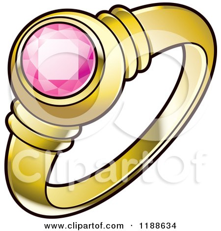 Clipart of a Gold Wedding Ring with a Pink Gem Stone - Royalty Free Vector Illustration by Lal Perera