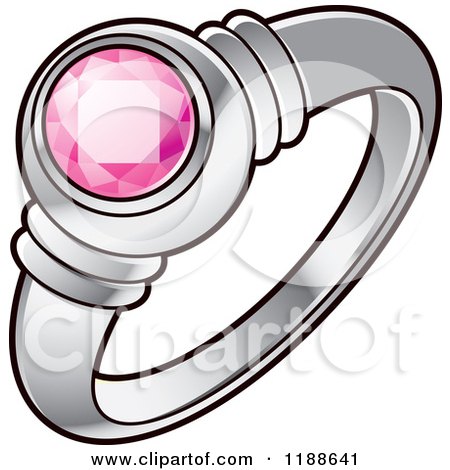 Clipart of a Silver Wedding Ring with a Pink Gem Stone - Royalty Free Vector Illustration by Lal Perera