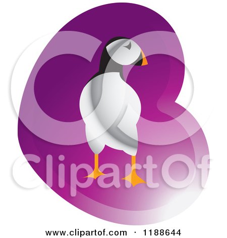 Clipart of a Puffin Bird over a Purple Heart - Royalty Free Vector Illustration by Lal Perera