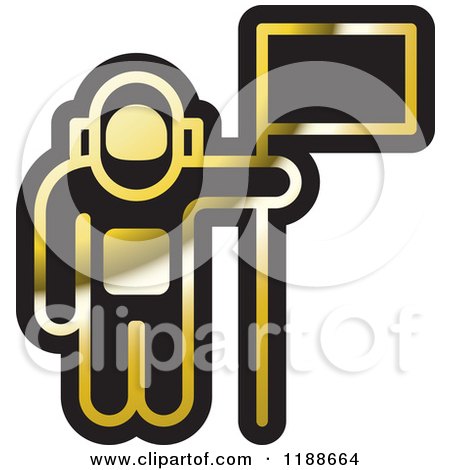 Clipart of a Black and Gold Astronaut and Flag Icon - Royalty Free Vector Illustration by Lal Perera