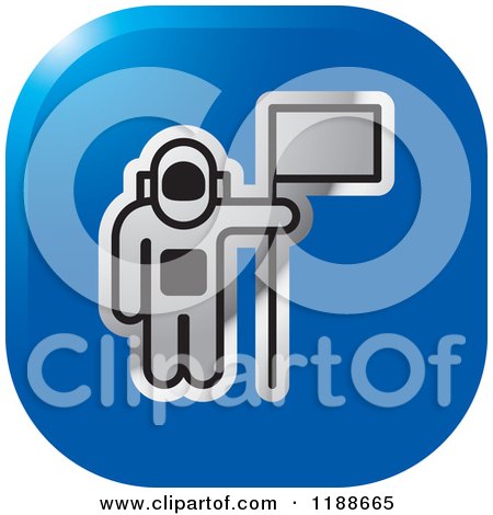 Clipart of a Square Silver and Blue Astronaut and Flag Icon - Royalty Free Vector Illustration by Lal Perera