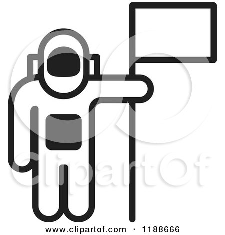 Clipart of a Black and White Astronaut and Flag Icon - Royalty Free Vector Illustration by Lal Perera