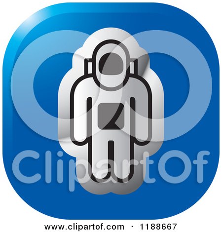 Clipart of a Silver Astronaut on a Blue Square Icon - Royalty Free Vector Illustration by Lal Perera