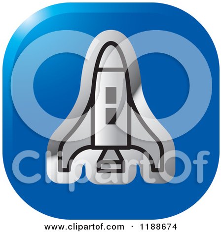 Clipart of a Silver Space Shuttle over a Blue Square Icon - Royalty Free Vector Illustration by Lal Perera