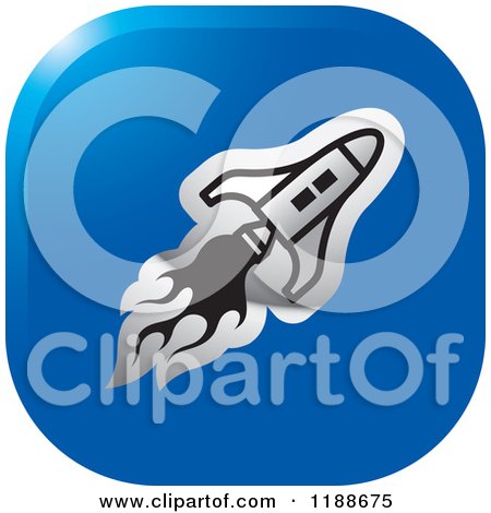 Clipart of a Square Silver and Blue Rocket Shuttle Icon - Royalty Free Vector Illustration by Lal Perera